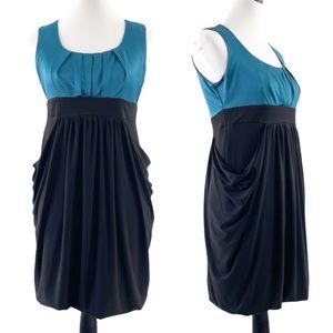 Sweet Storm Sleeveless Empire Waist Pleated Color Block Side Pocket Dress Large